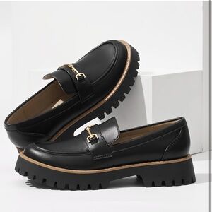 Women’s Black Platform Chunky Heel Loafers - Zurin